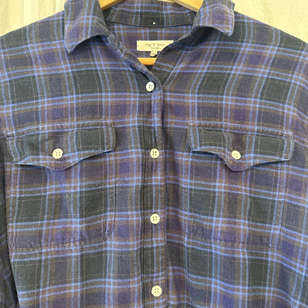 rag & bone Navy and Black Plaid Long-Sleeve Button Shirt with Subtle Purple - Picture 3 of 7